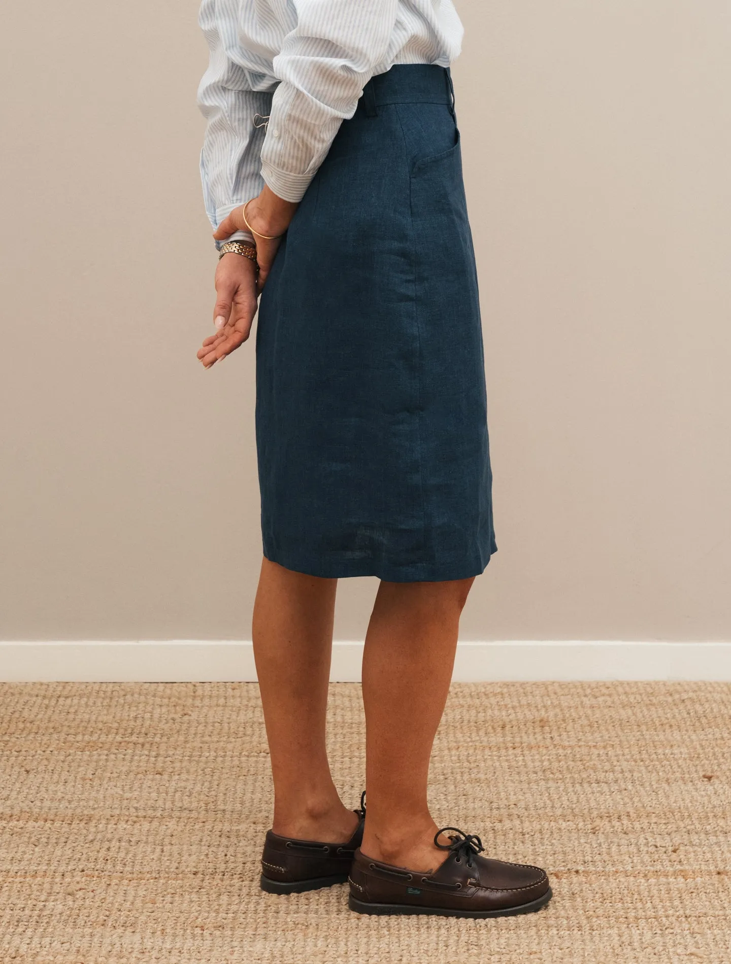 Flared Linen Skirt Navy