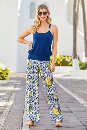 Flora Tiles Flowy Palazzo Pant Blue Multi