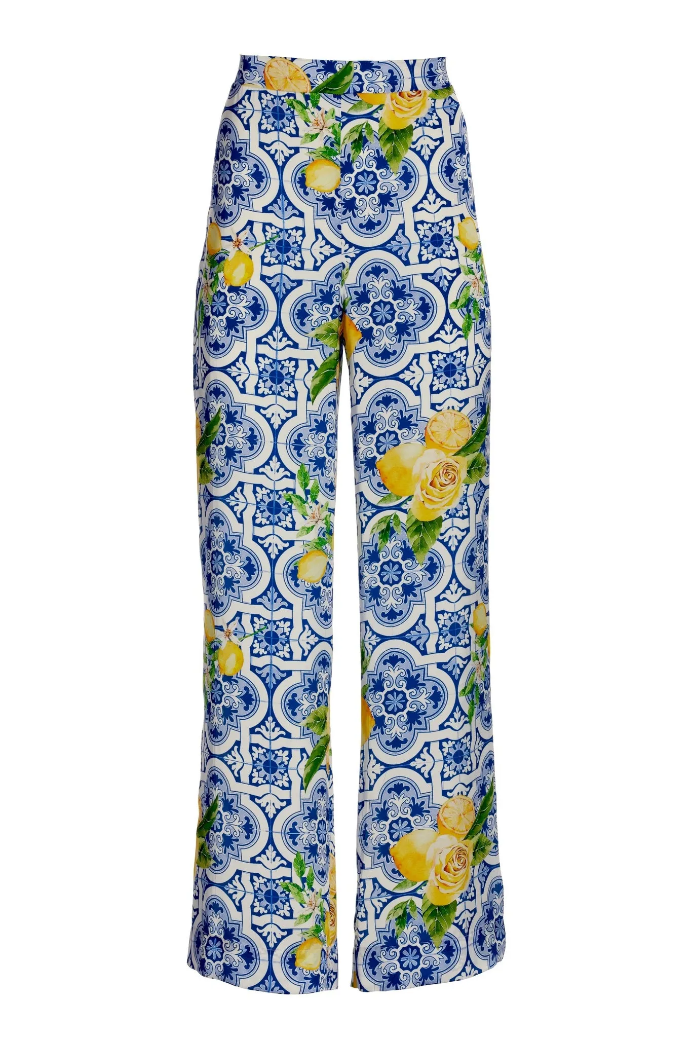 Flora Tiles Flowy Palazzo Pant Blue Multi