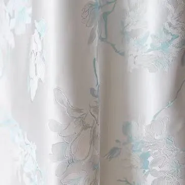 Floral Jacquard Silk Satin Blend in Soft White and Light Blue