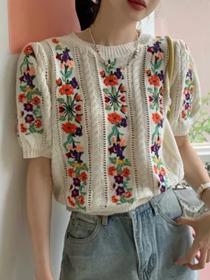 Floral Short Sleeve Pullover