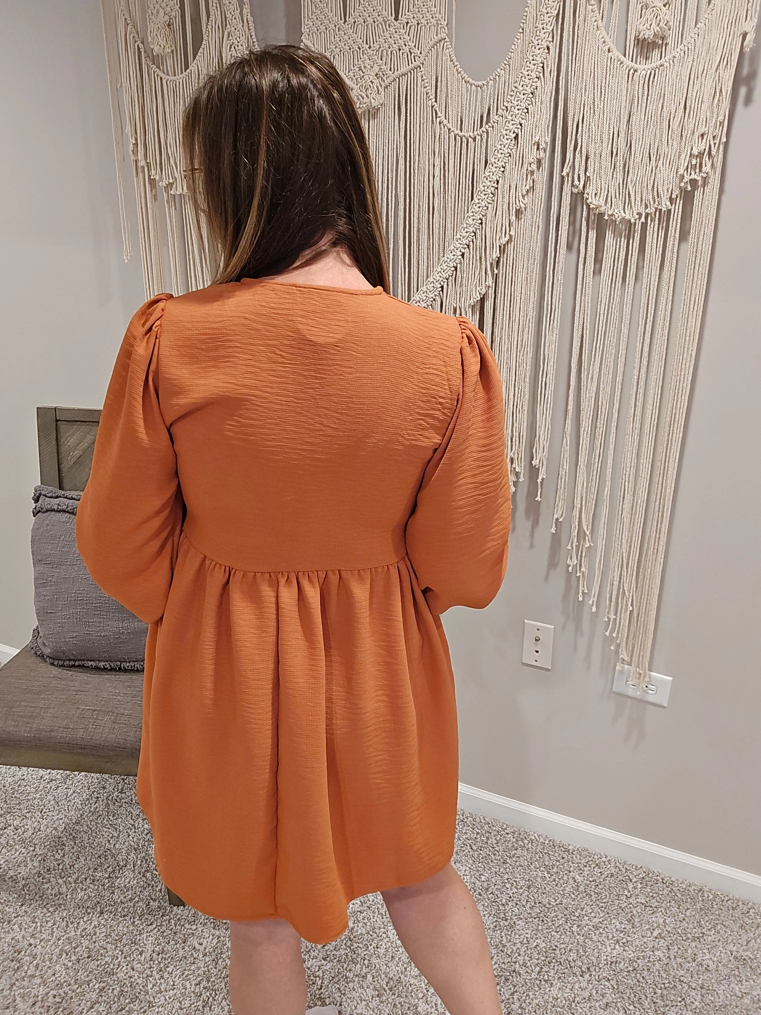 Front Ribbon Bow Tie Dress - Pumpkin