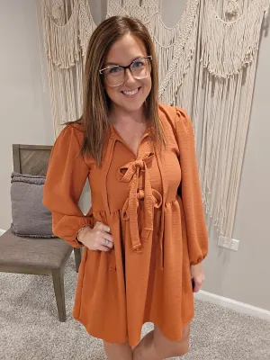 Front Ribbon Bow Tie Dress - Pumpkin