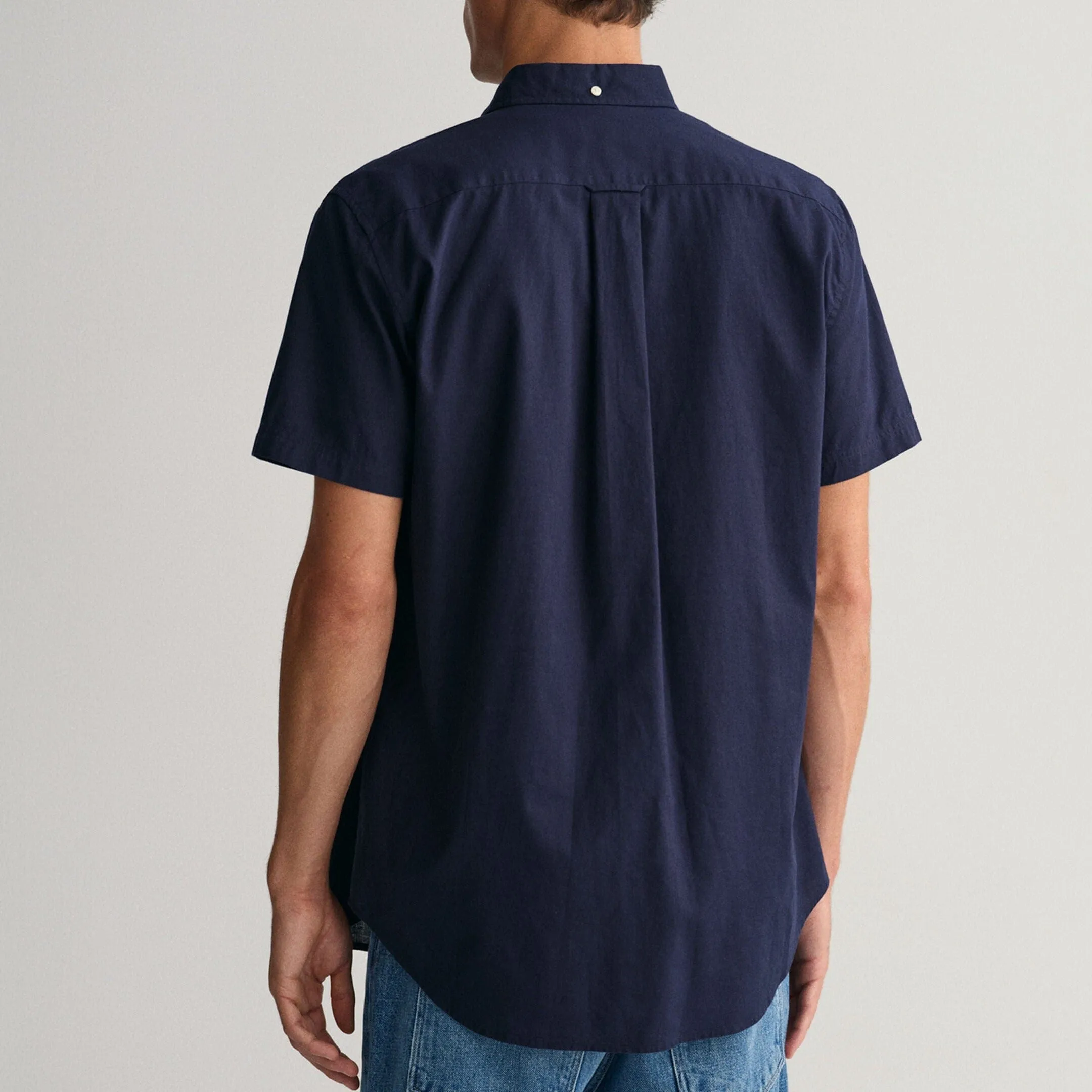 GANT Regular Fit Cotton Linen Short Sleeve Shirt Evening Blue