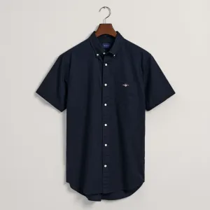 GANT Regular Fit Cotton Linen Short Sleeve Shirt Evening Blue