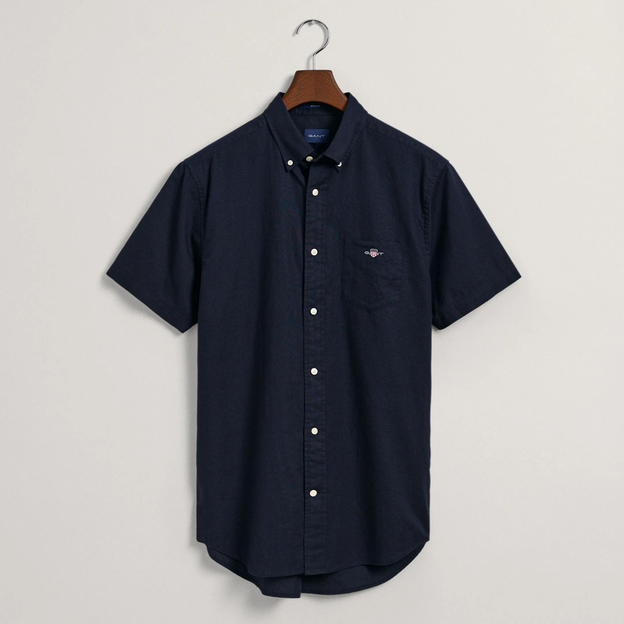 GANT Regular Fit Cotton Linen Short Sleeve Shirt Evening Blue