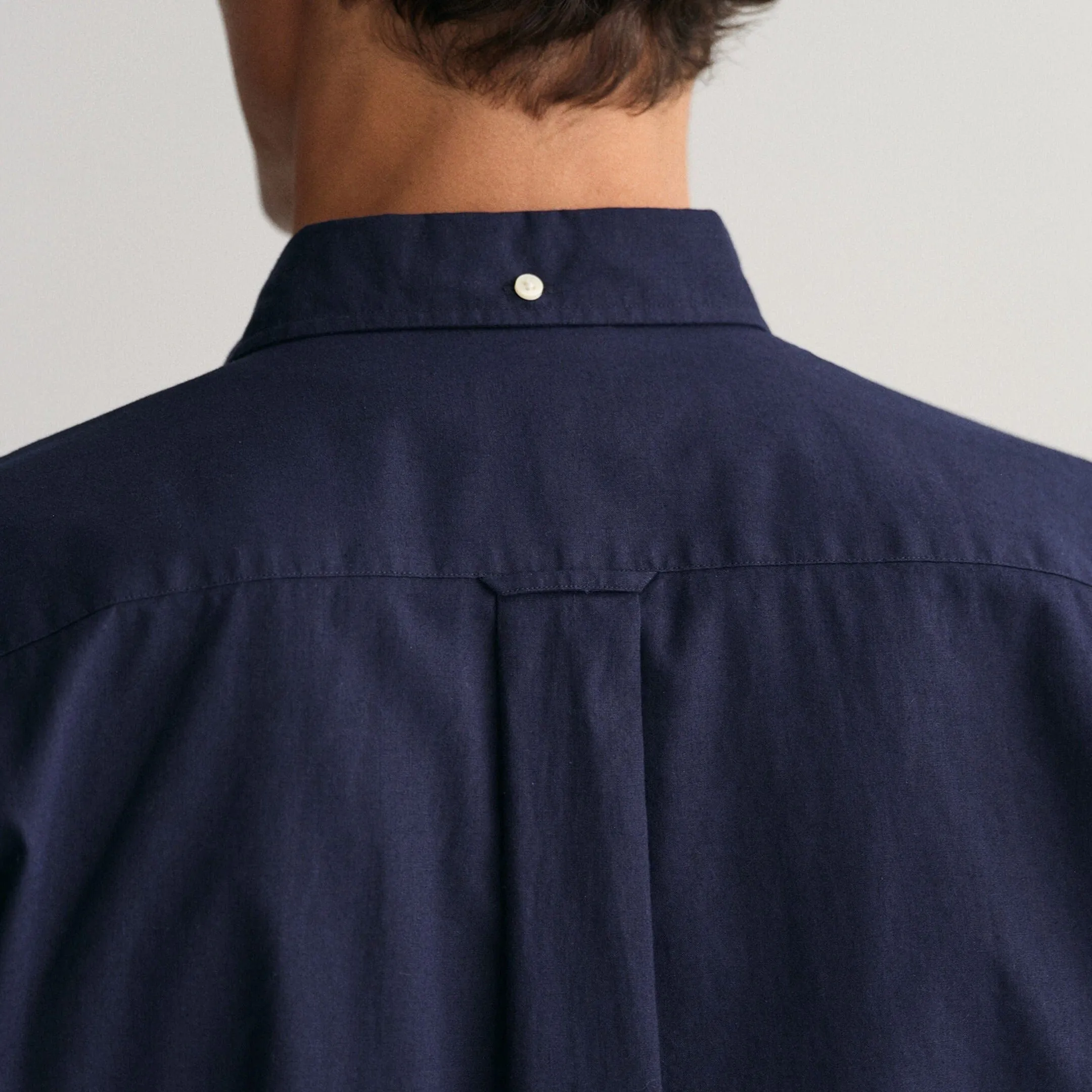 GANT Regular Fit Cotton Linen Short Sleeve Shirt Evening Blue