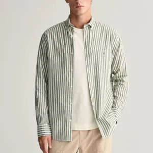 GANT Regular Fit Striped Cotton Linen Shirt in Pine Green