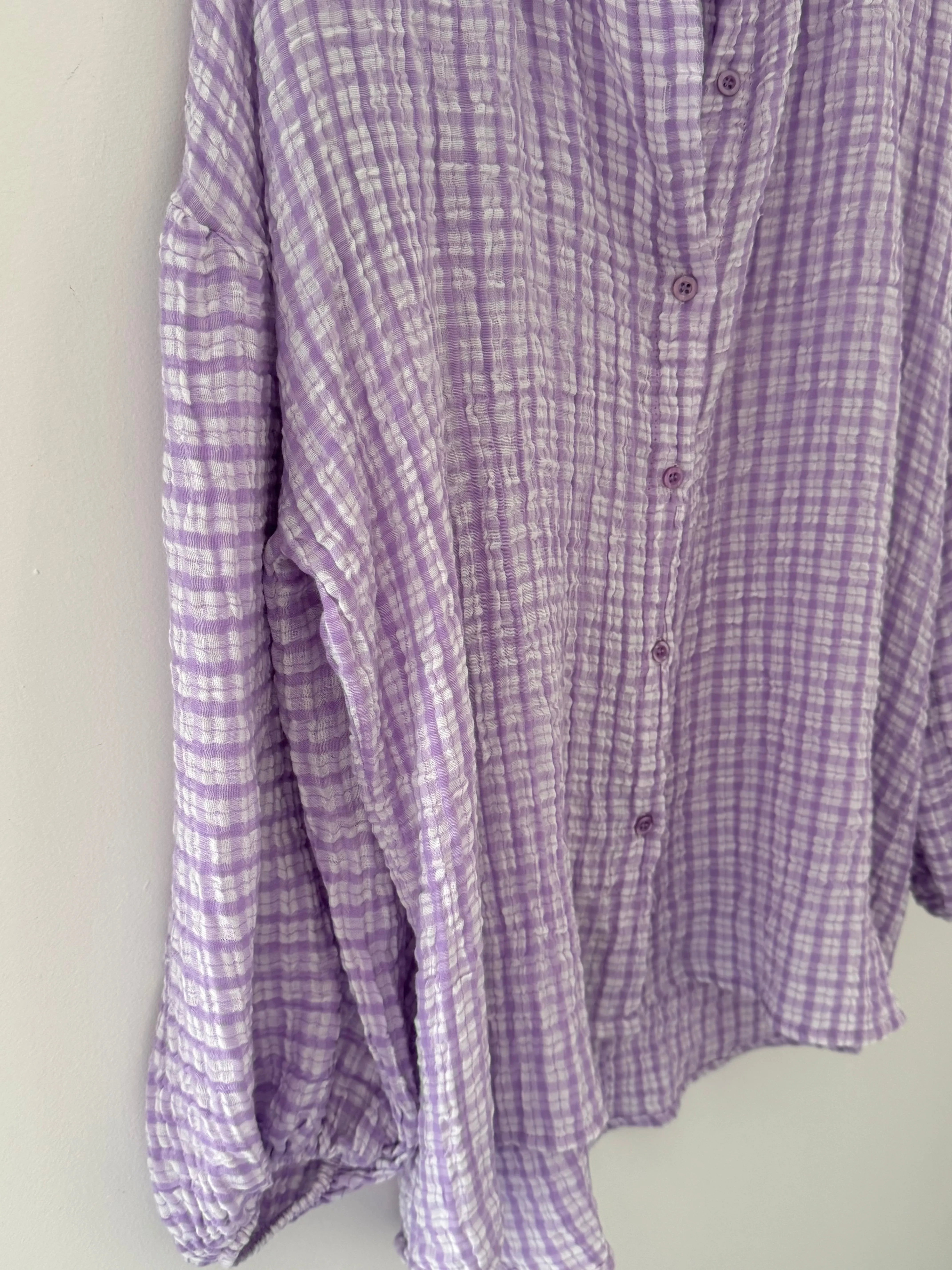 Gingham Seersucker Blouse in Lilac