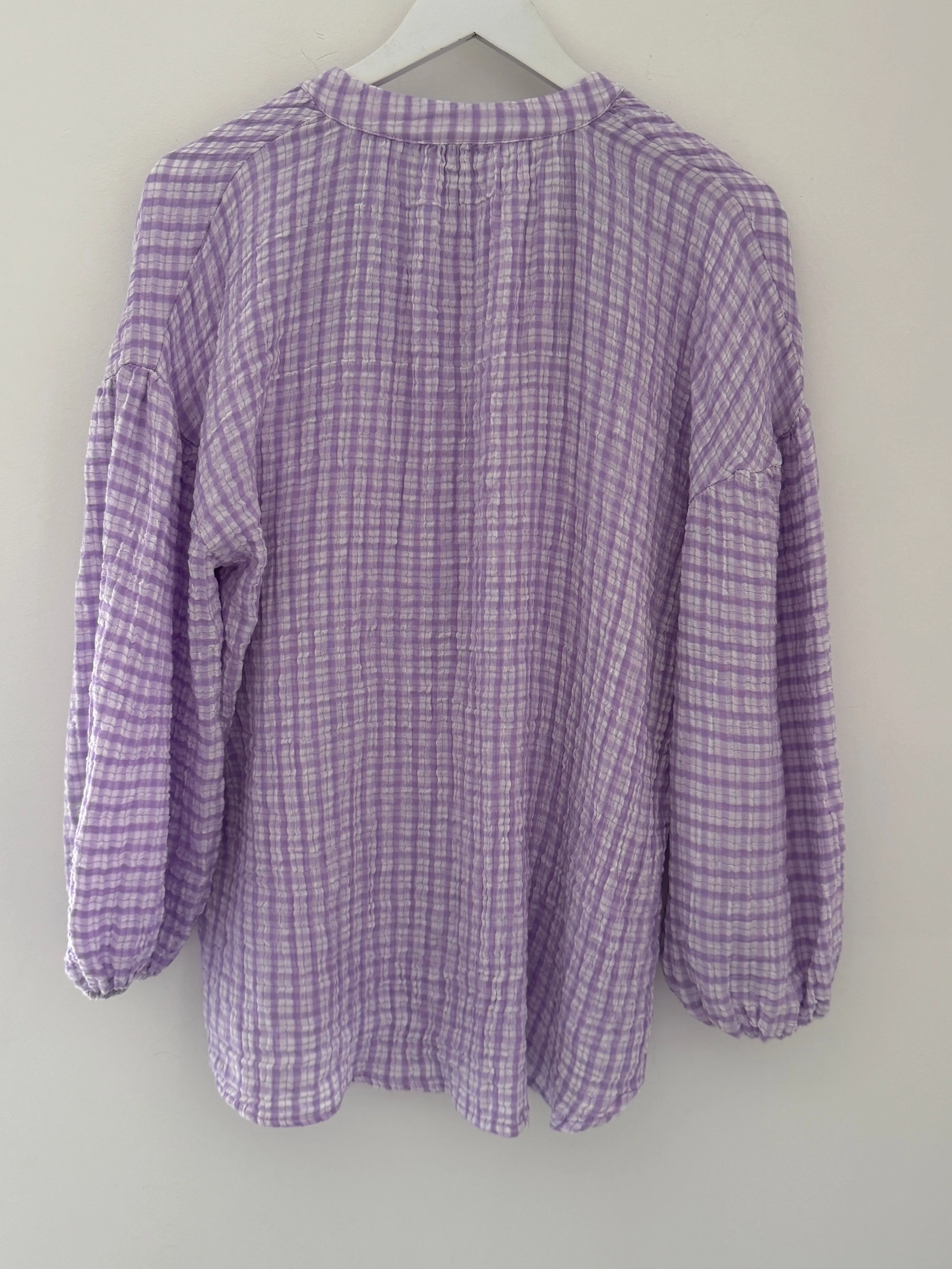 Gingham Seersucker Blouse in Lilac