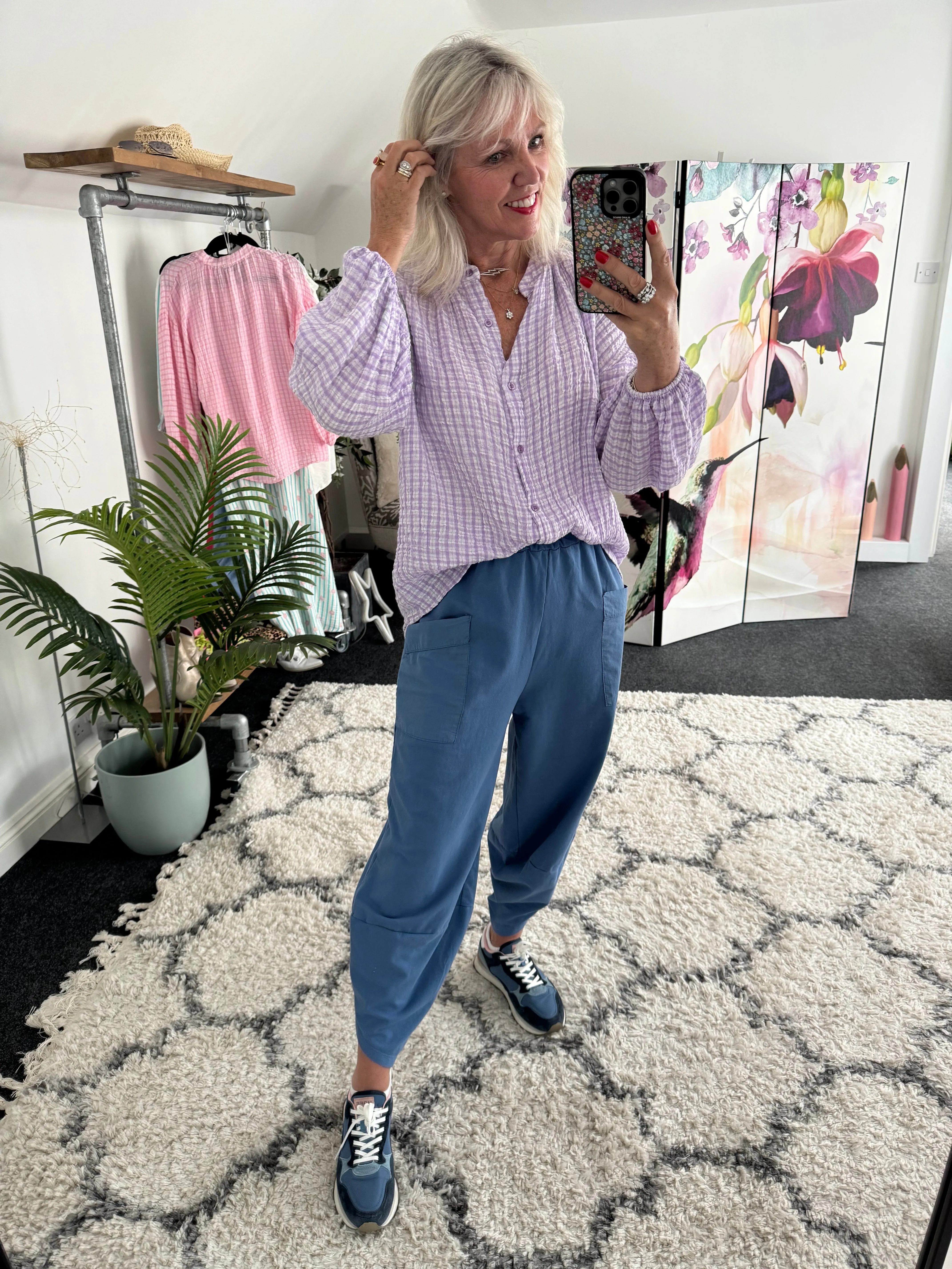 Gingham Seersucker Blouse in Lilac