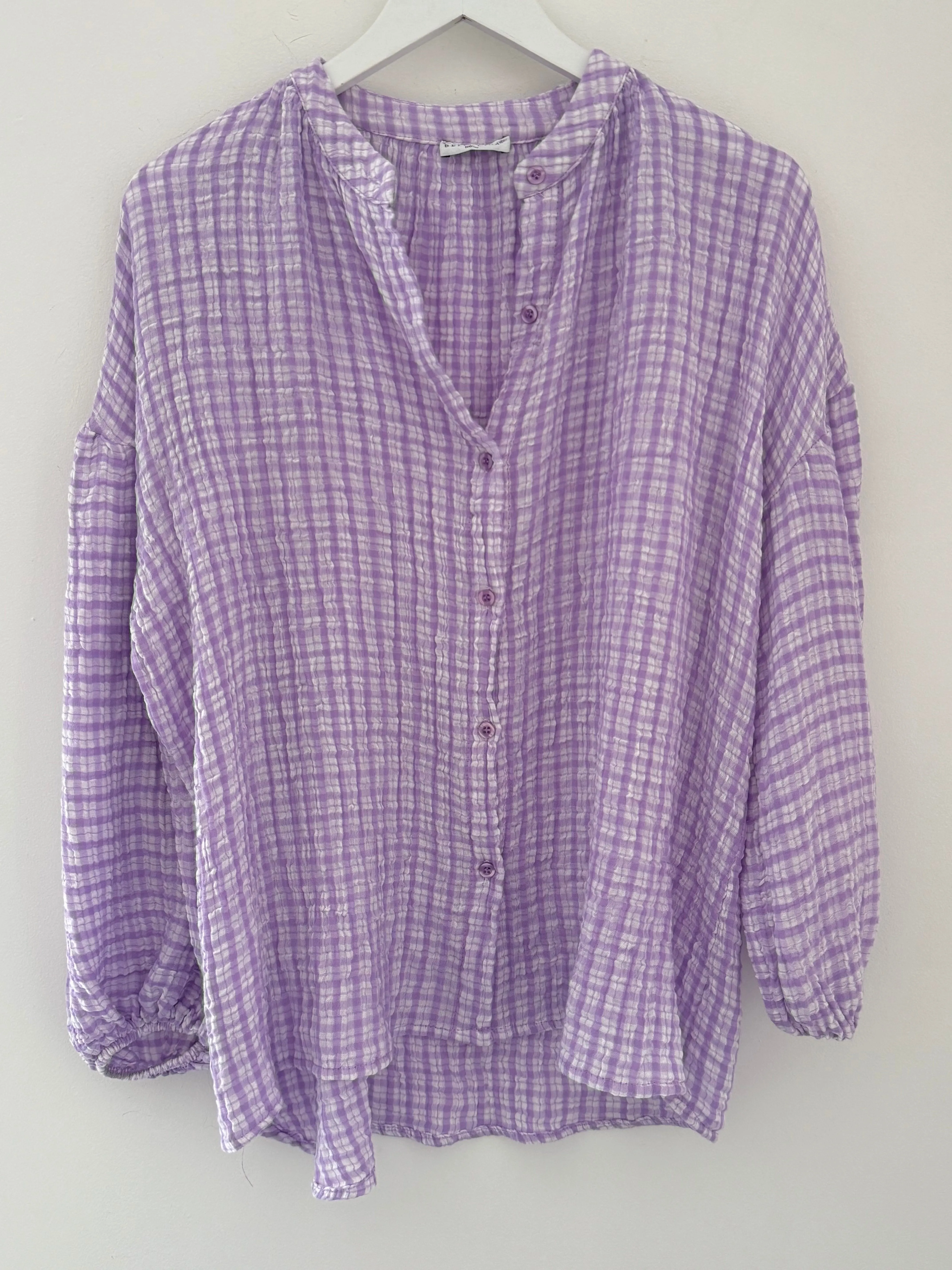 Gingham Seersucker Blouse in Lilac