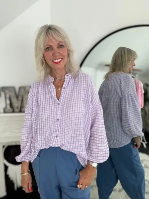 Gingham Seersucker Blouse in Lilac