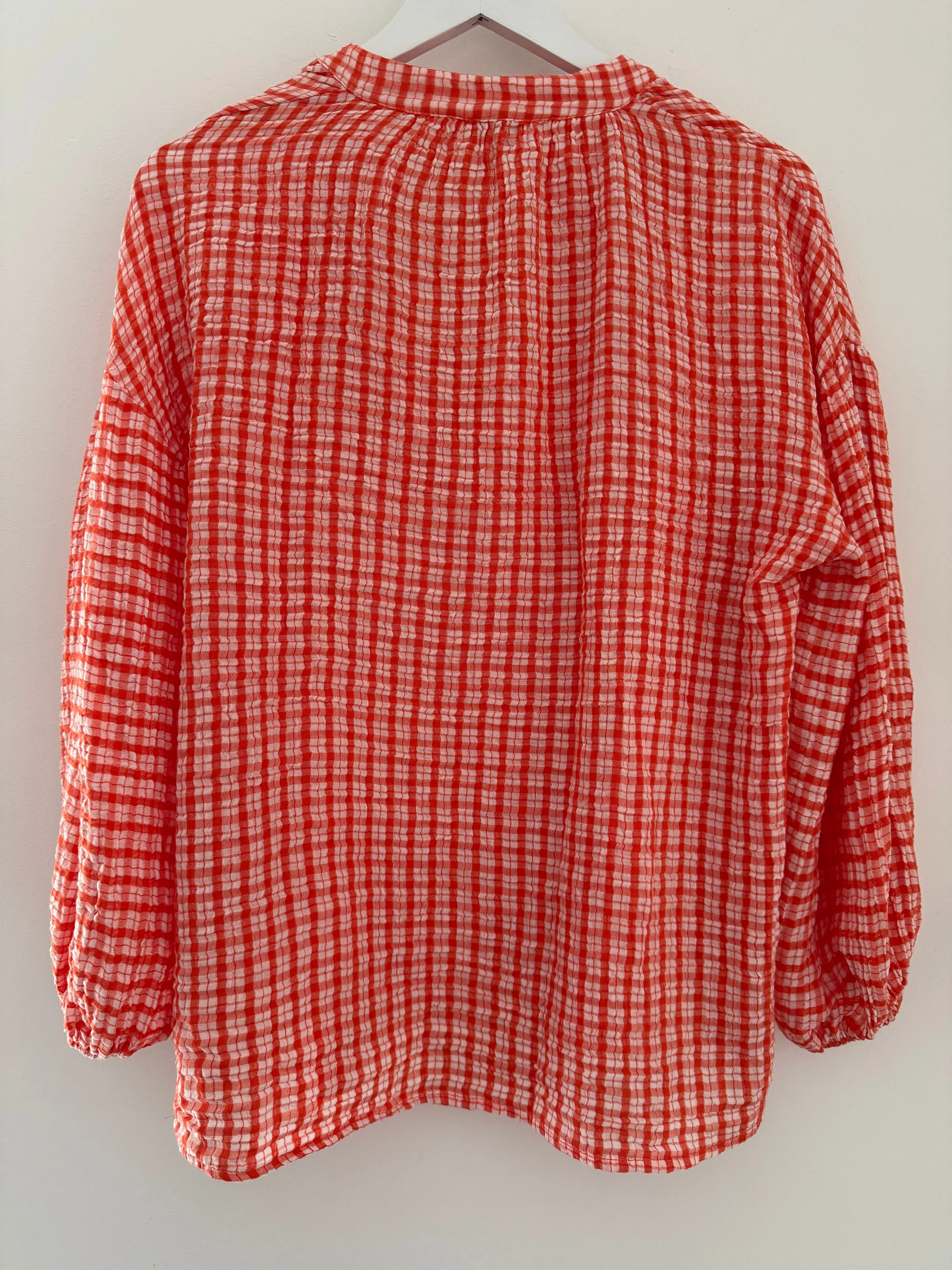 Gingham Seersucker Blouse in Orange