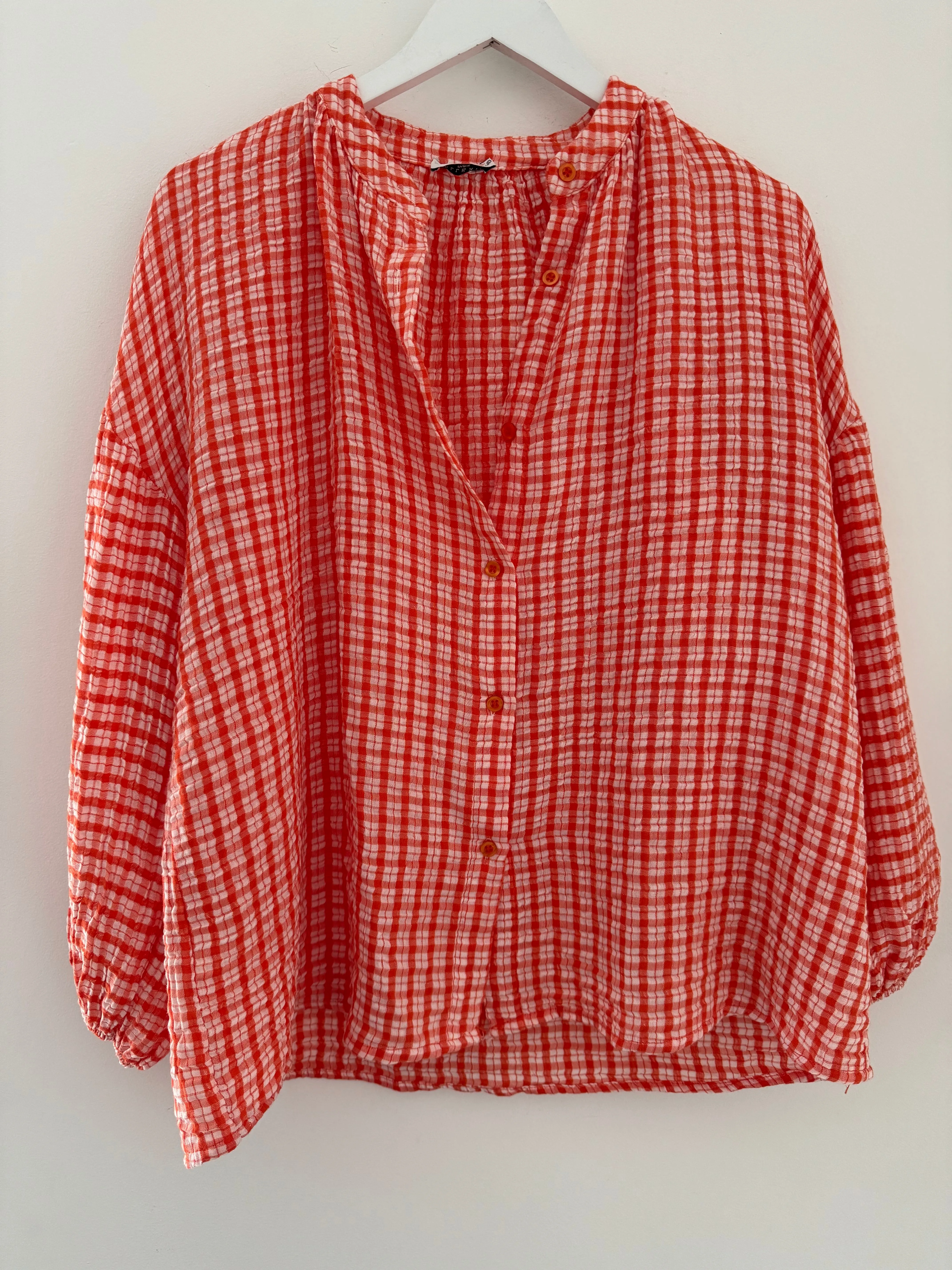 Gingham Seersucker Blouse in Orange