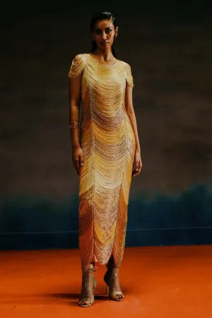 Gold Ombre Net Tassel Dress