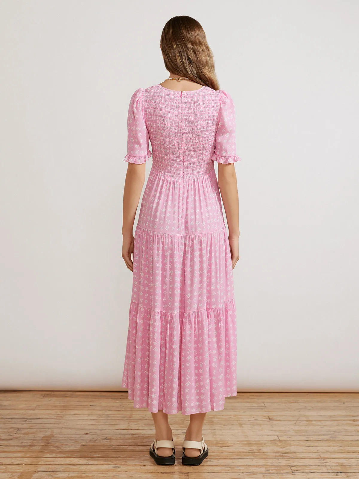 Gracie Pink Floral Shirred Dress