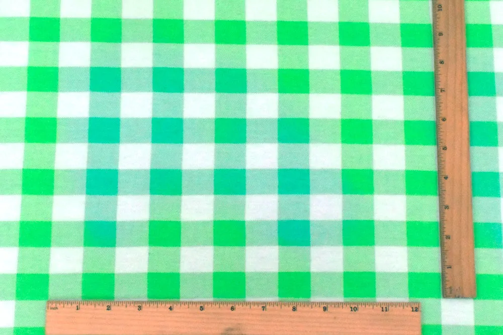 Green-Jade-White Gingham Printed Stretch Polyester Jersey Knit Fabric