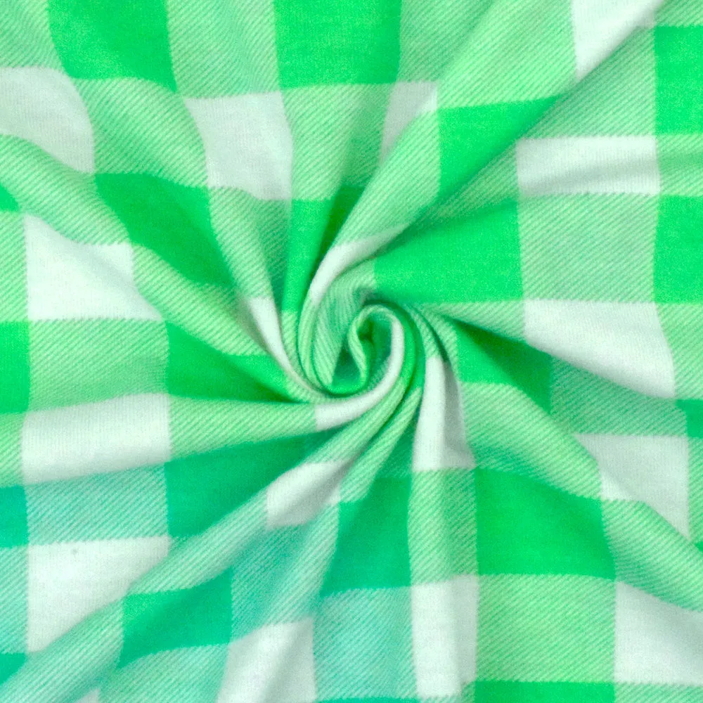 Green-Jade-White Gingham Printed Stretch Polyester Jersey Knit Fabric