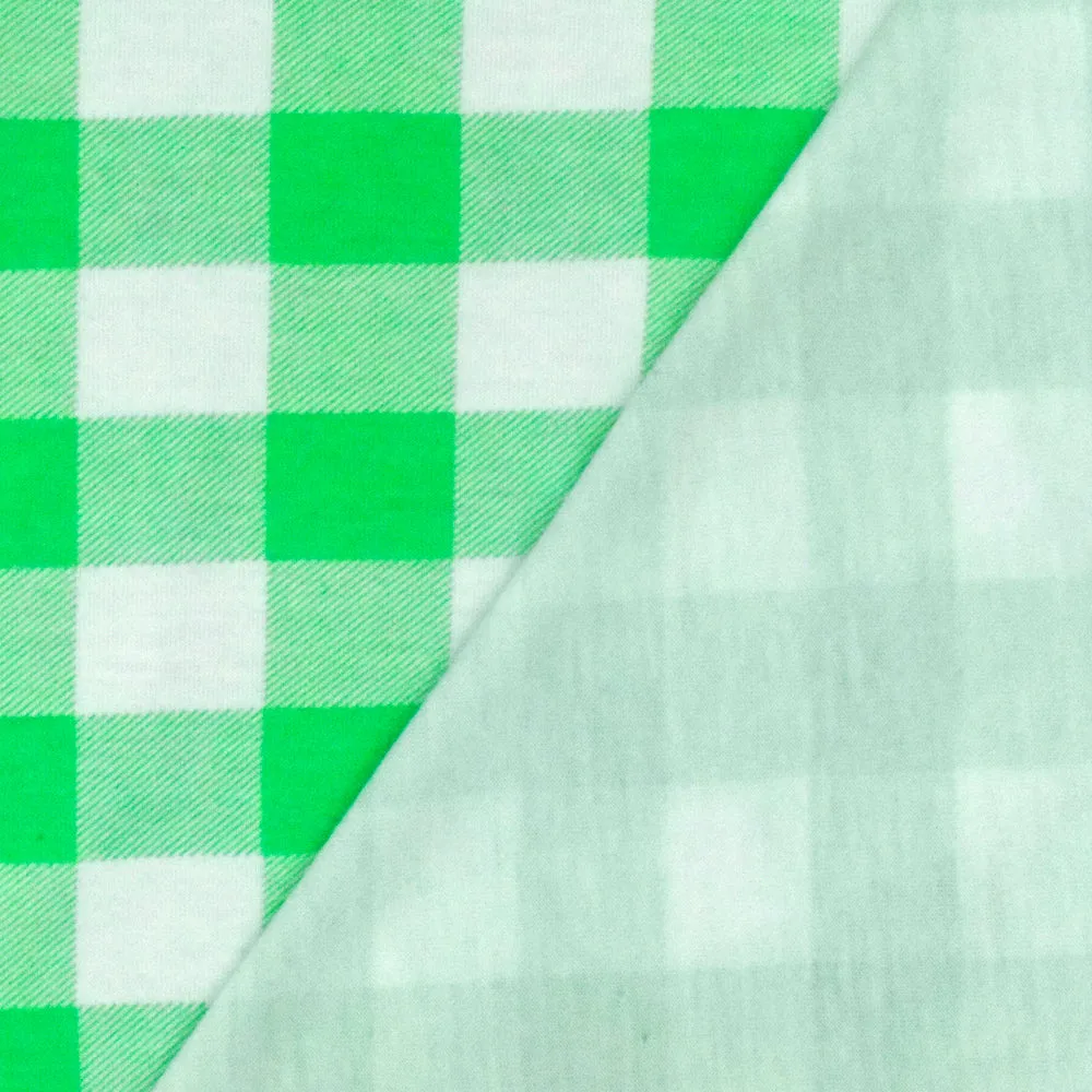 Green-Jade-White Gingham Printed Stretch Polyester Jersey Knit Fabric