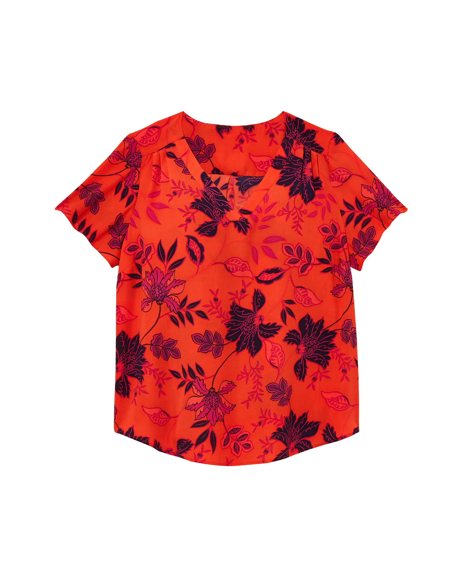 Greta Short Flutter Sleeve Top | Orange / Navy