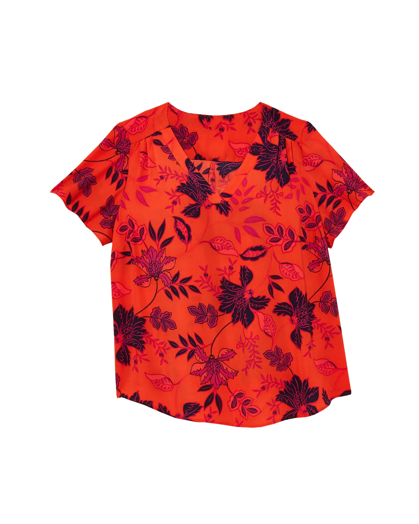 Greta Short Flutter Sleeve Top | Orange / Navy