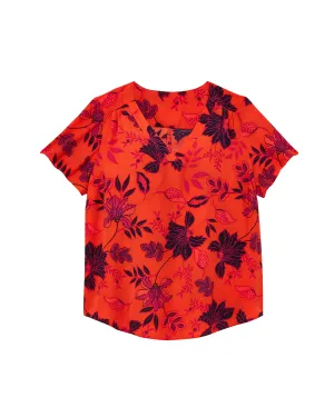 Greta Short Flutter Sleeve Top | Orange / Navy