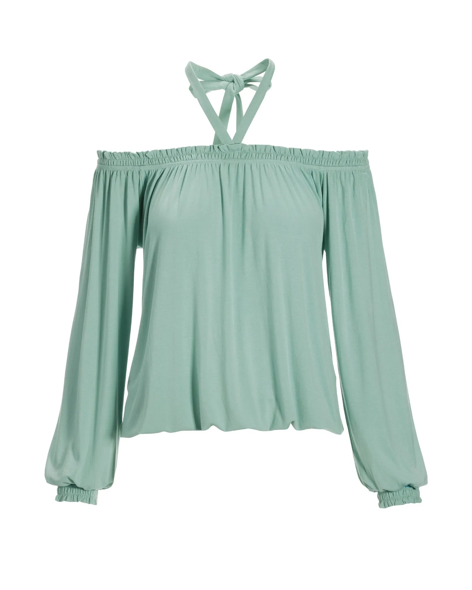 Halter Strap Off The Shoulder Effortless Knit Top Sage