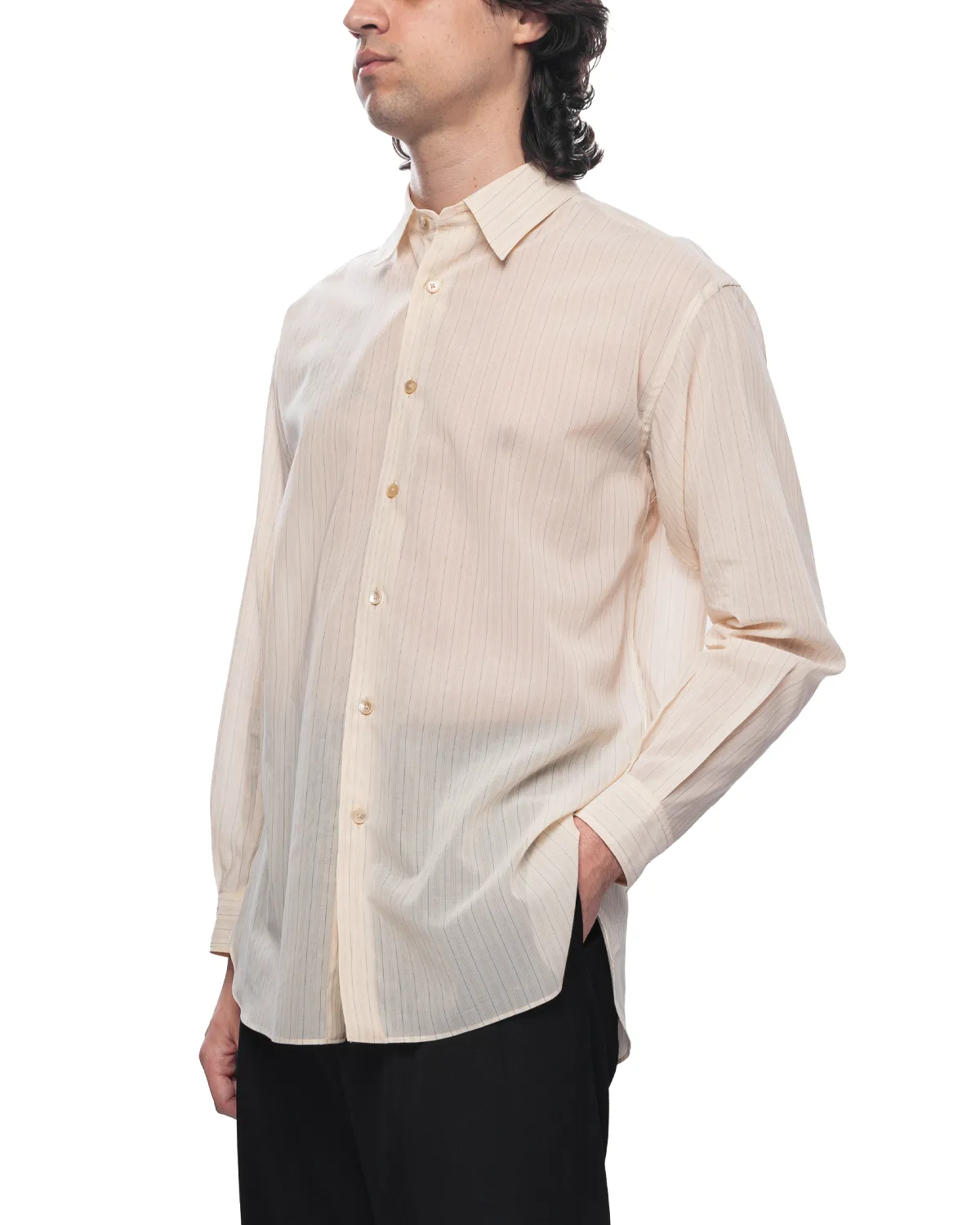 Hard Twist Finx Organdy Stripe Shirt Light Beige Stripe