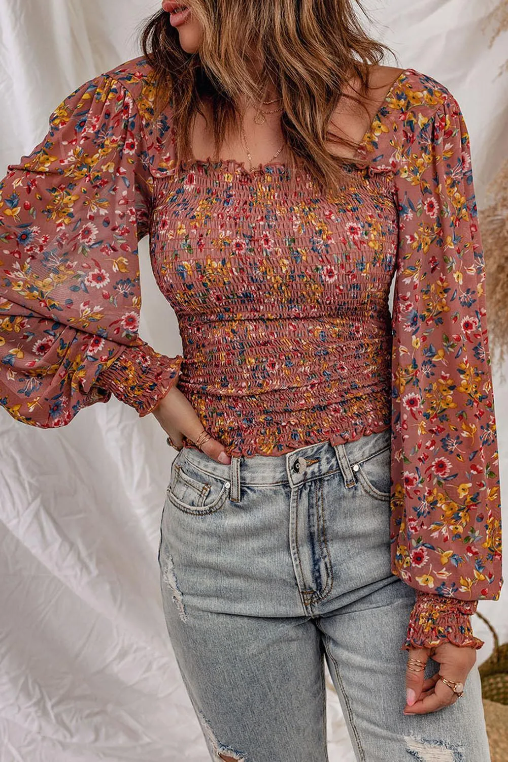 Headstrong Floral Smocked Lantern Sleeve Blouse