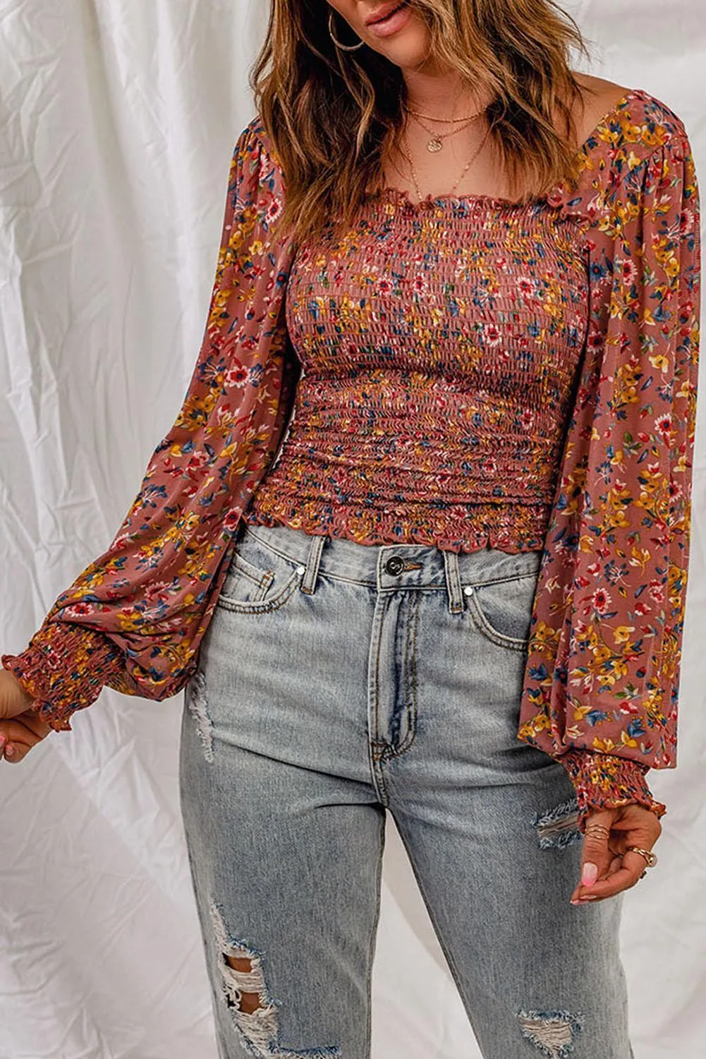Headstrong Floral Smocked Lantern Sleeve Blouse