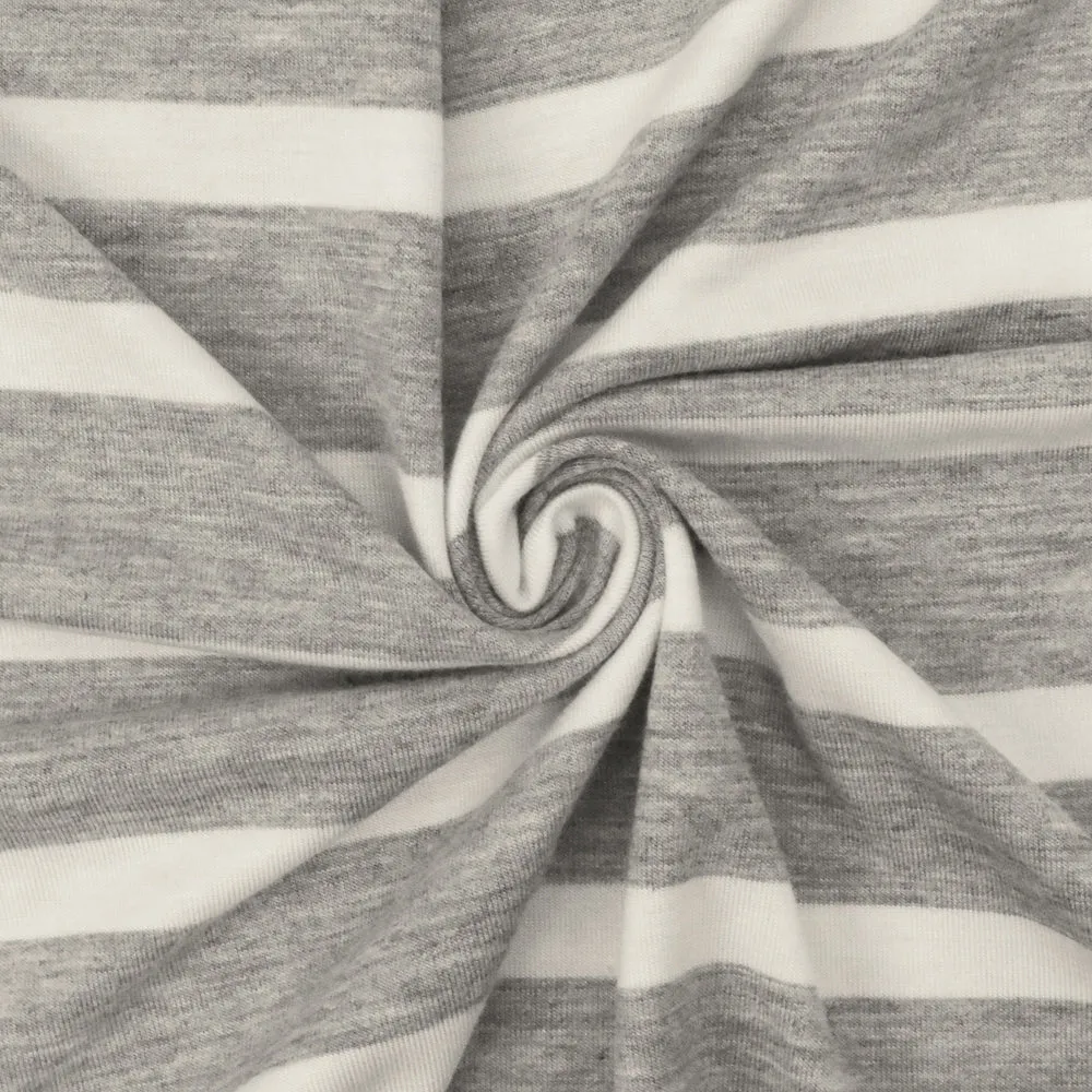 Heather Gray-Ivory Stripe Stretch Spandex Rayon Modal Jersey Knit Fabric
