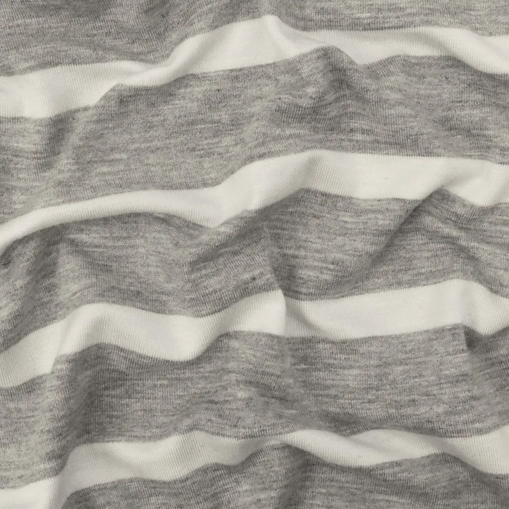Heather Gray-Ivory Stripe Stretch Spandex Rayon Modal Jersey Knit Fabric