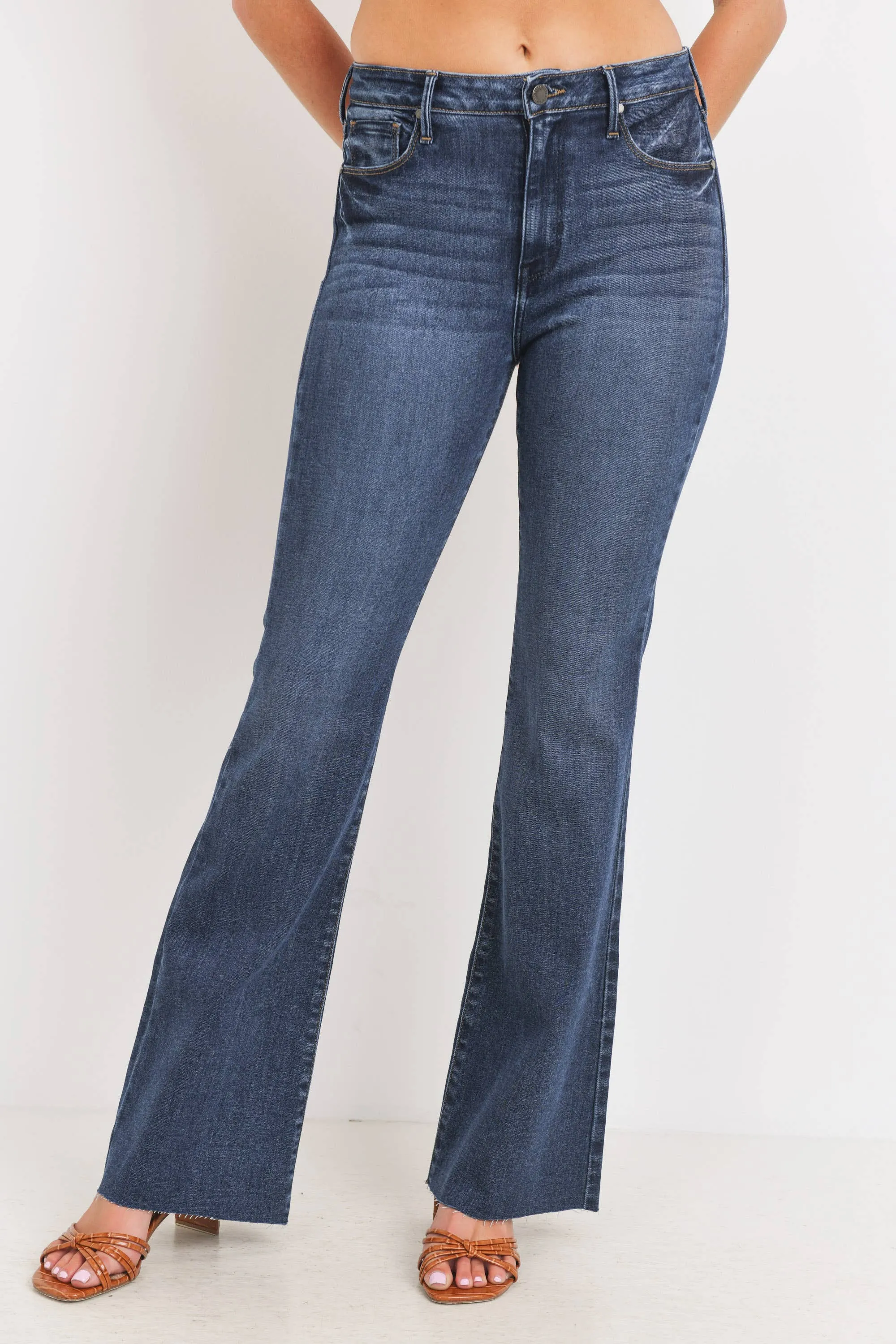 High Rise Dark Denim Scissor Cut Flare Jean