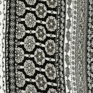 Ivory-Black-Beige Mix Pattern Printed Rayon Stretch Jersey Knit Fabric