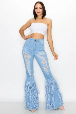 JAZZ-040 BELL BOTTOM FLARE LEG RIPPED DISTRESSED & DESTROYED JEANS