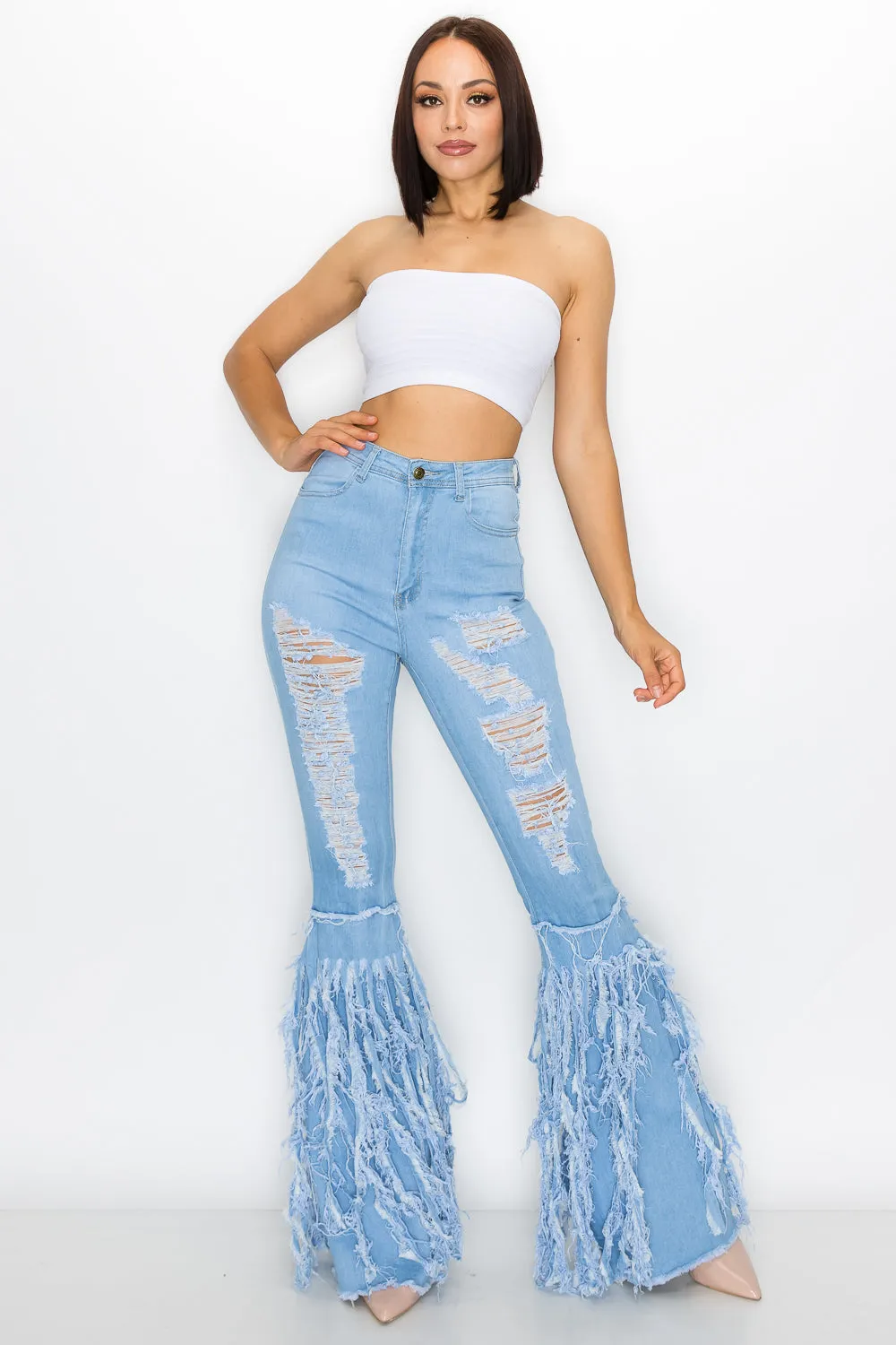 JAZZ-040 BELL BOTTOM FLARE LEG RIPPED DISTRESSED & DESTROYED JEANS