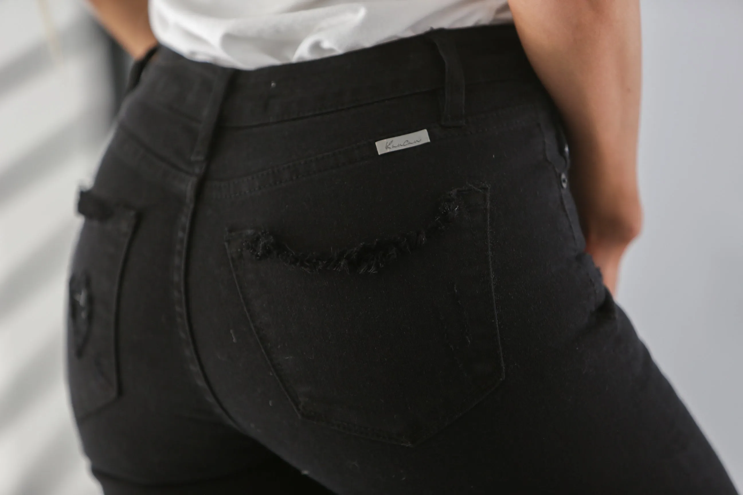Kancan Mid Rise Distressed Black Jeans