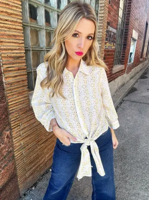 Karen Kane Detailed Delight Tie Front Blouse