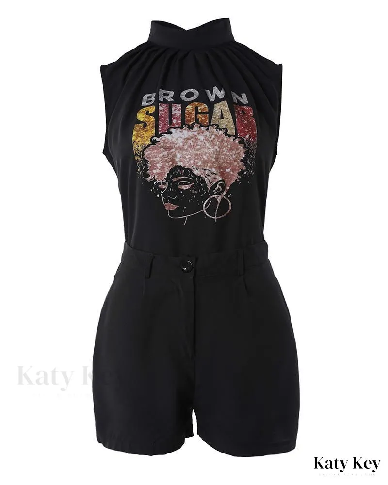 KatyKey - Chic and Stylish Brown Sugar Afro Queen Tank Top & Shorts Set
