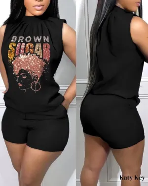 KatyKey - Chic and Stylish Brown Sugar Afro Queen Tank Top & Shorts Set