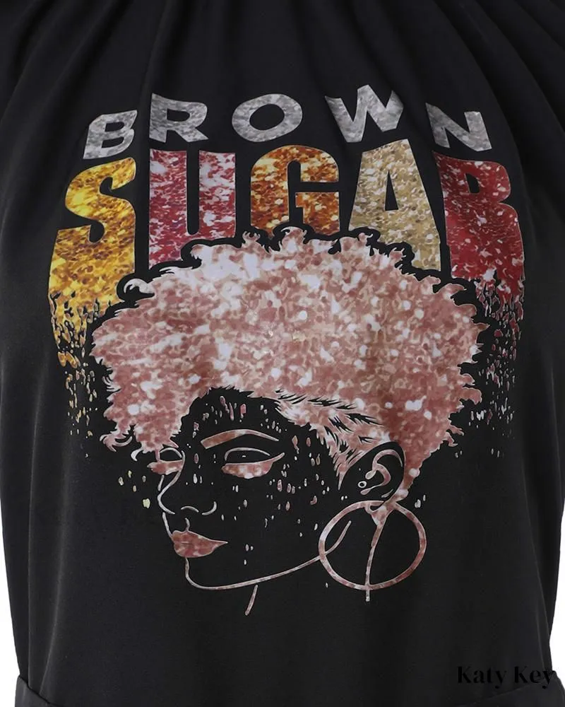 KatyKey - Chic and Stylish Brown Sugar Afro Queen Tank Top & Shorts Set