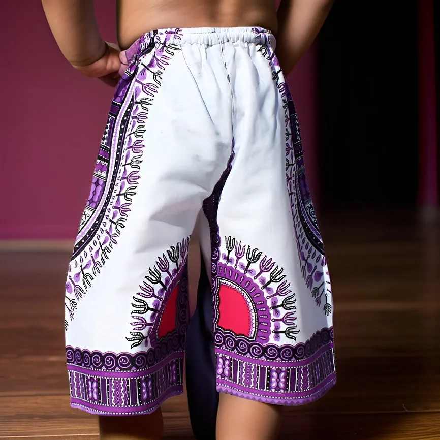 Kids White-Green Dashiki Shorts