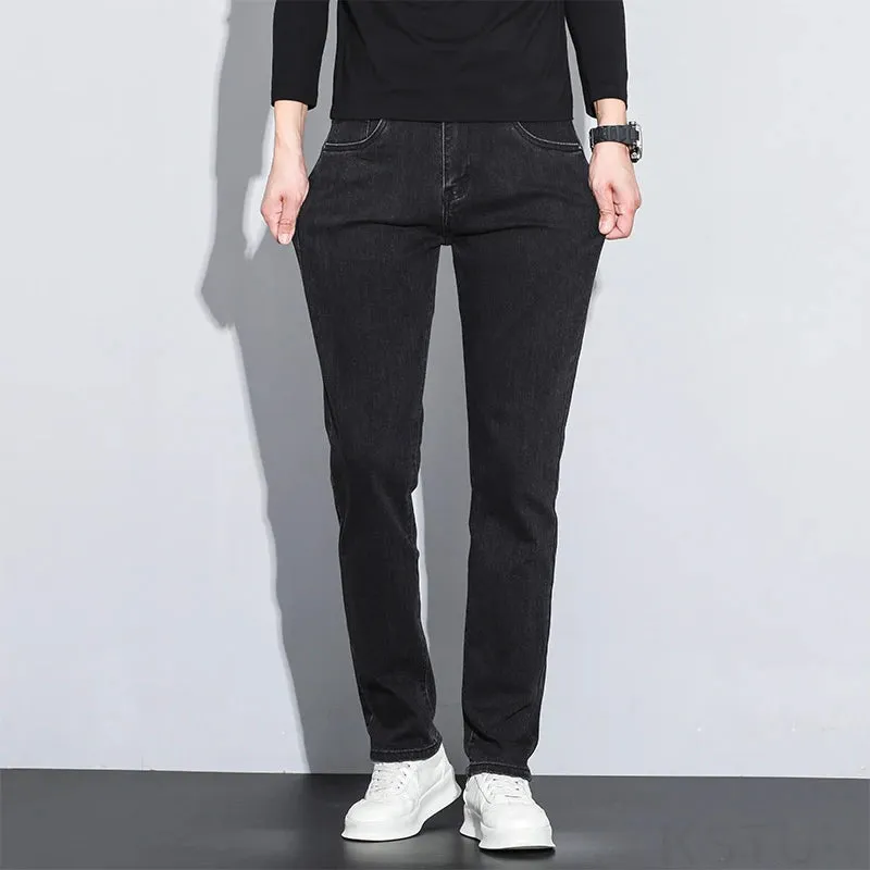 KSTUN Black Jeans Men Denim Pants Slim Fitness Stretch Trendy 2025 New Streetwear Men's Clothing Full Length Trousers Hombre