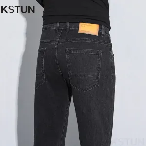 KSTUN Black Jeans Men Denim Pants Slim Fitness Stretch Trendy 2025 New Streetwear Men's Clothing Full Length Trousers Hombre