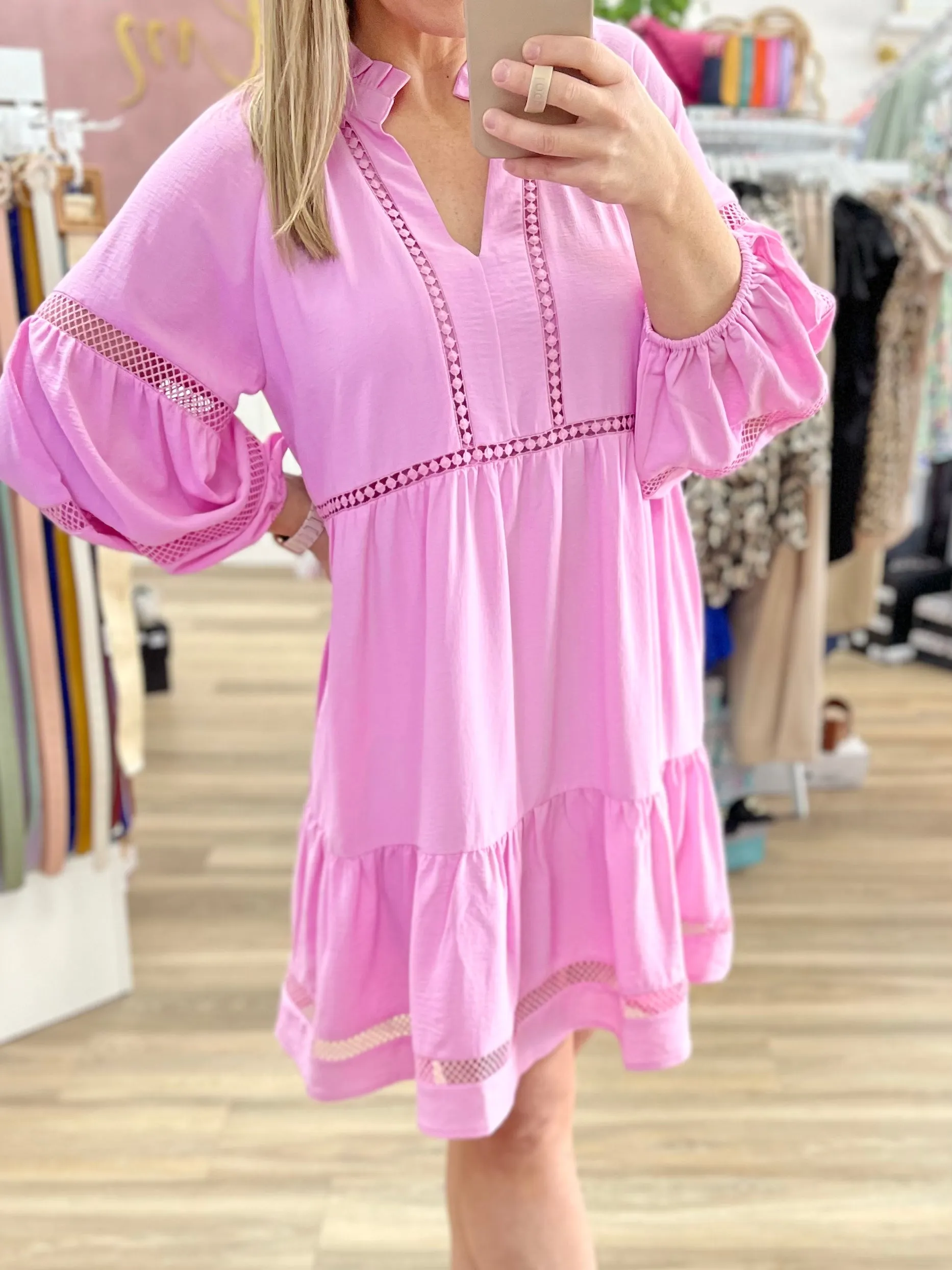 Lace Trim Tiered Dress