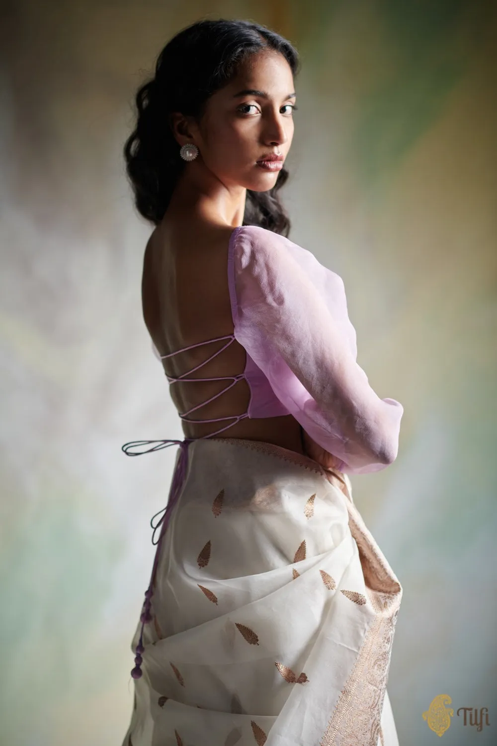 Lavender Satin Silk Organza Blouse