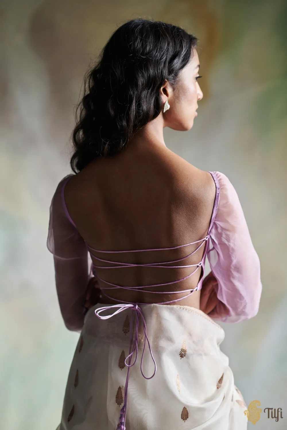 Lavender Satin Silk Organza Blouse