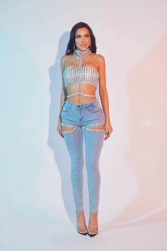Light Wash Rhinestone Skinny Jeans
