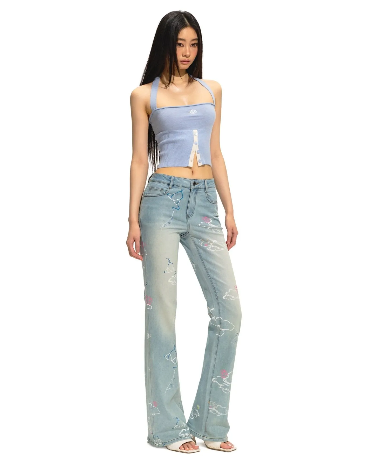 Logo Print Mermaid Jeans